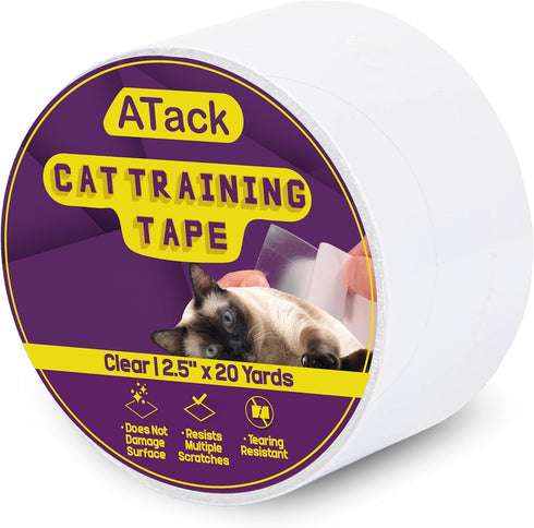 ATack Cat Anti-Scratch Training Tape, Clear, Residue-Free, 2.5" x 20 Yards, Scratch Deterrent for Furniture