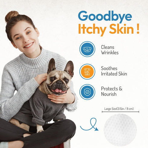 Wrinkle Wipes for Dogs - 100 Count Dog Wipes for French Bulldog, English Bulldog, Pugs - Cleaning & Soothes