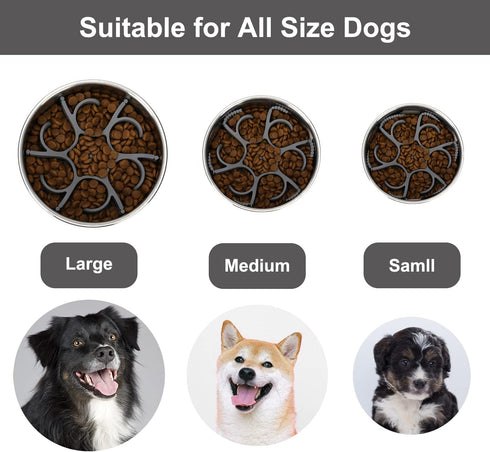 Dog Slow Feeder Bowls, Silicone Spiral Insert to Slow Down Eating for Large Medium Small Breed Dogs, Grey