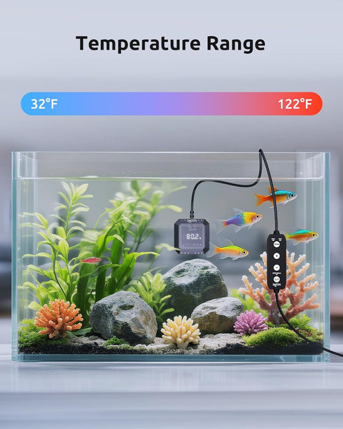 1 6.56ft Aquarium Thermometer Submersible, Digital Fish Tank Thermometers with USB for GlassTank, Aquariums Temperature