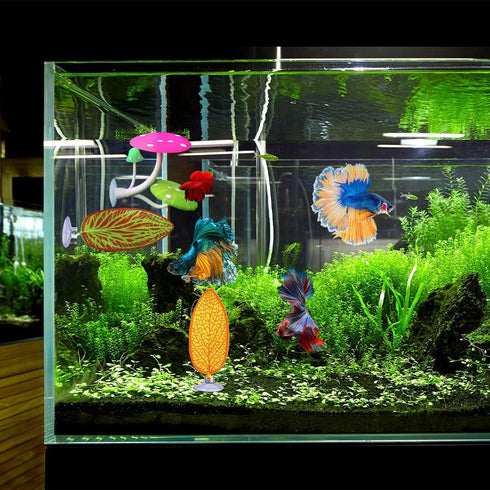 5 pcs Betta Mushroom Hammock + Leaf Pads - Fish Tank Silicone Soft Aquarium Playing Pads with Suction Cup Decorations