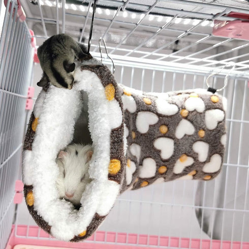 LEFTSTARER Guinea Pig Accessories - Sugar Glider Cage Accessories, Hamster Rat Toys, Ferret Hammock (Heart-Brown)