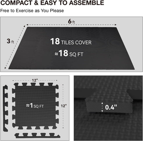 18 AIRHOP Tiles Gym Floor Mat, EVA Foam Puzzle Gym Mat, High-Density Interlocking Foam Floor Tiles for Home Gym, Play