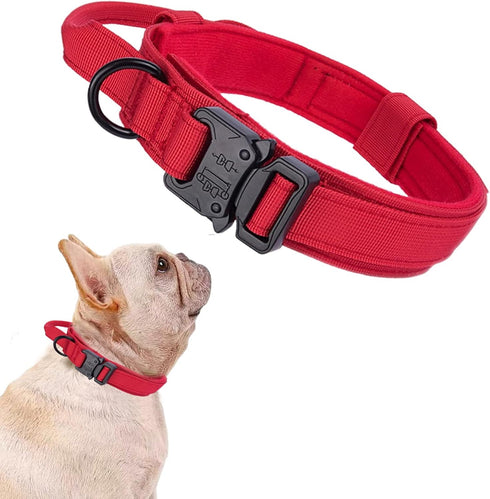 Tactical Dog Collar, Adjustable Military Nylon Dog Collar with Heavy Duty Metal Buckle for Training (Red, S)