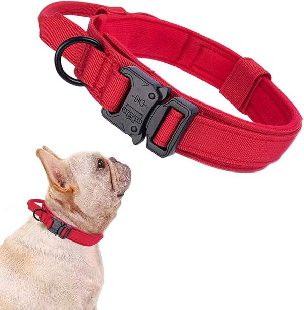 Tactical Dog Collar, Adjustable Military Nylon Dog Collar with Heavy Duty Metal Buckle for Training (Red, S)