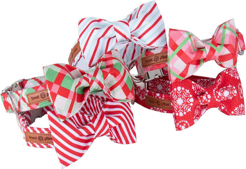 Lionet Paws Christmas Dog Collar with Bowtie - Durable Adjustable Handmade Collar for Large Dogs