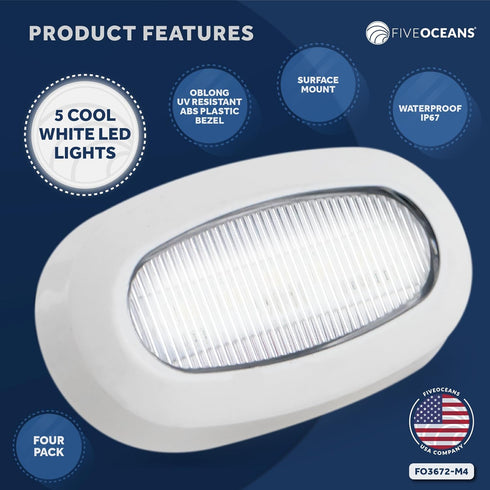 Five Oceans Oblong LED Courtesy Light, 4 Pack Marine Accent Lights for Boat Interior
