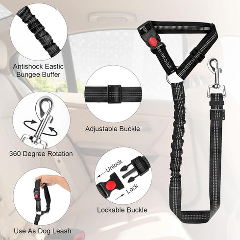 2 Packs Dog Cat Safety Seat Belt Strap, Adjustable Nylon Fabric Restraints for Vehicle Seatbelts
