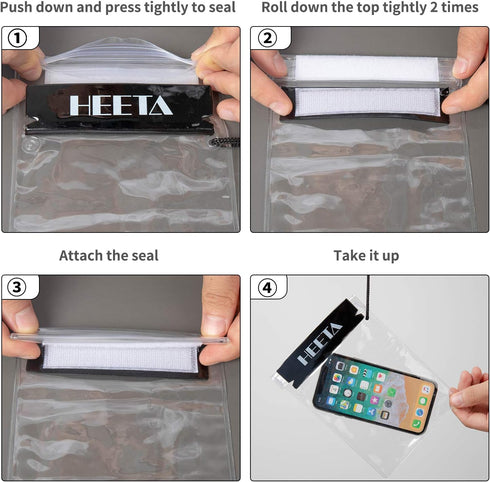 HEETA 5-Pack Clear Waterproof Dry Bag, Water Tight Cases Pouch for Mobile Phone, Camera, Maps, Boating Document Holder
