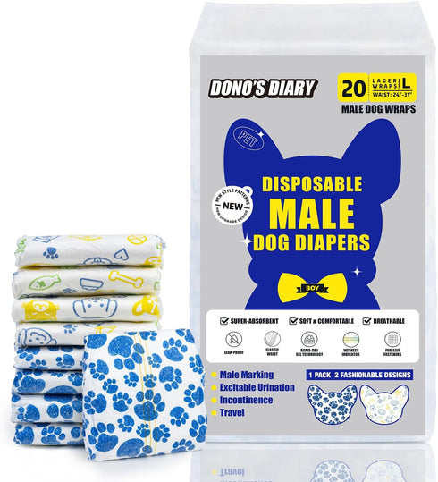 60ct Dono Dog Diapers Male Disposable Male Dog Wraps Super Absorbent Doggie Puppy Diapers Rapid-Dry Technology Belly