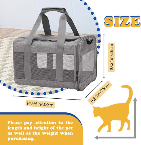 Cat Travel Carrier, Soft-Sided Collapsible Ventilated Breathable Carrier for Small Dogs and Airline Approved Cats under