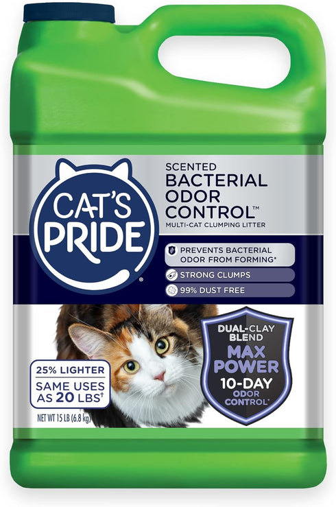 Cat's Pride Max Power, Bacterial Odor Control, 15 Pounds, Strong Clumping, 99% Dust Free
