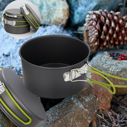 Gutsdoor Camping Cookware Set Lightweight Stackable Pot Pan Bowls Non-Stick Cooking Equipment with Storage Bag for