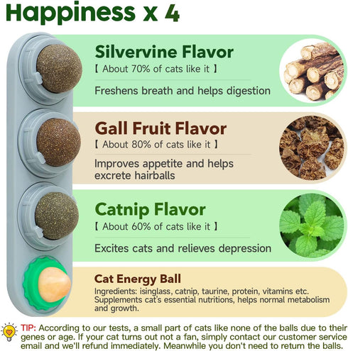 Potaroma 4 Catnip Silvervine Ball Toys for Cats, Edible Chew Balls for Dental Care and Energy