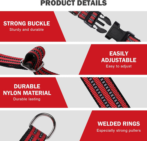 Martingale Dog Collars Reflective Nylon Dog Collar with Quick Release Buckle Adjustable Training No Slip Dog Collar (X-Small, Red)