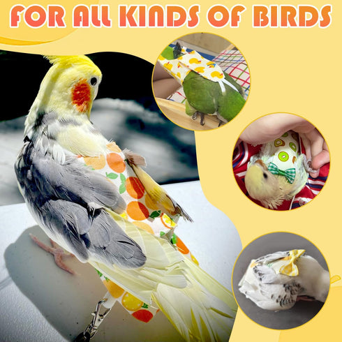FAURAPMNG 6 Pcs Bird Diapers Parrot Nappy Flight Suit Reusable Cockatiel Clothes with Elastic Back Rope Waterproof