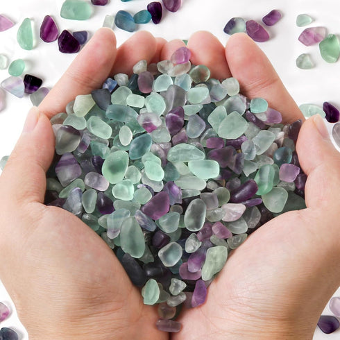 Polished Fluorite Gravel Rocks Bulk, 0.9 Lb/405g Natural Tumbled Crystal Chips for Fish Turtle Tank Decor