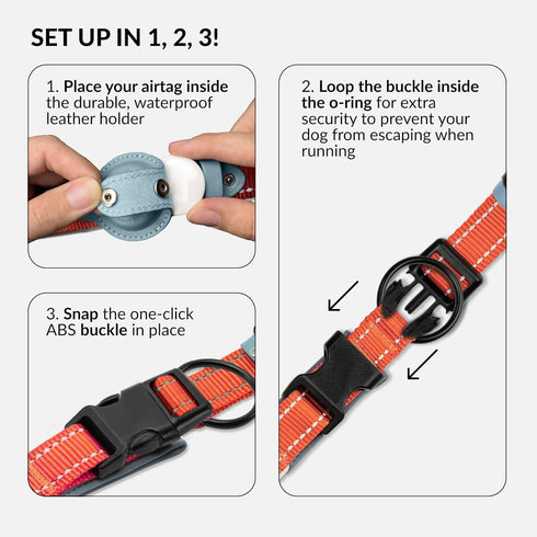 CollarDirect Airtag Dog Collar - Reflective Nylon Neoprene Leather Holder for Apple Air Tag for Large, Medium, and