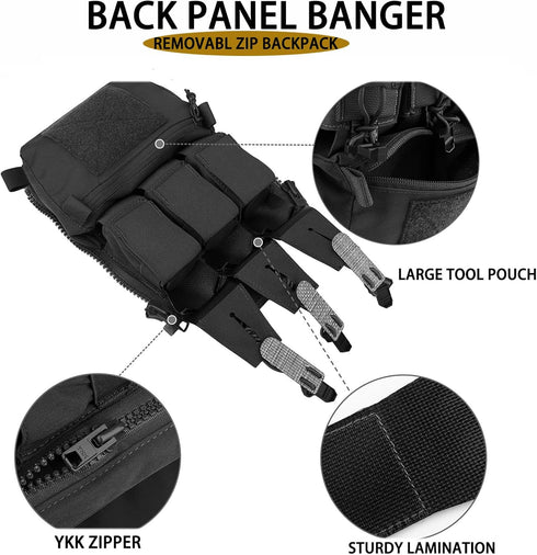 PETAC GEAR Tactical Backpack with Zip On Back Panel Banger for V5 Vest