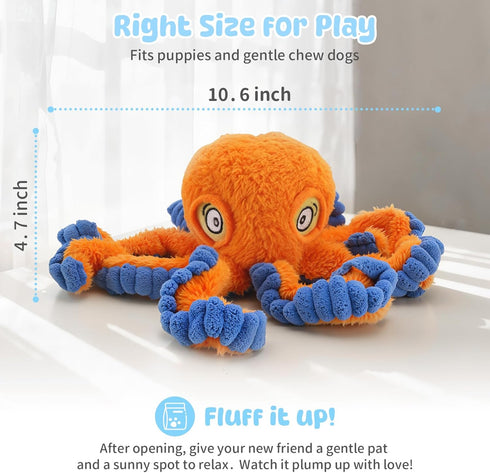 Squeaky Dog Toy for Puppy Teething, Plush Octopus Dog Toy, Puppy Chewing Toy, Soft Stuffed Chew Toys for Small Dogs