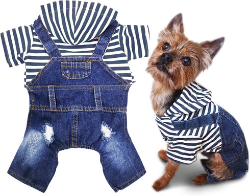SILD Pet Denim Jumpsuit Dog Jeans, Cool Blue Coat for Medium Small Dogs, Classic Jacket Puppy Vintage Washed Vests