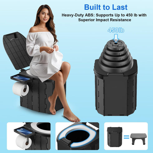 Car/RV/Hiking/Beach/Camping,450lbs Portable Toilet for Adults, Foldable Camping Toilet Travel Floding Potty with Lid