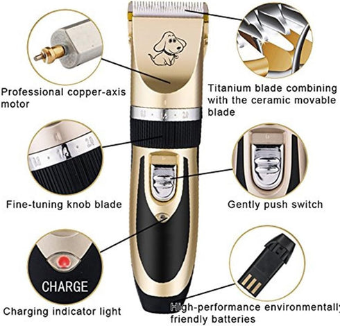 Professional Pet Dog Grooming Clippers, Rechargeable Cordless Hair Clippers with Comb, Low Noise for Dogs and Cats