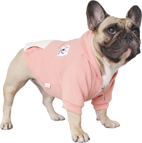 iChoue French Bulldog Clothes Hoodies for Dogs, Pug English Boston Terrier Bully Pitbull Corgi Sweatshirt, Peach/Large