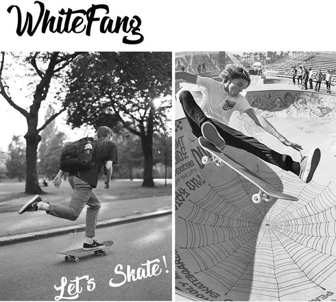 WhiteFang Complete Skateboard 31 x 7.88 for Beginners, 7 Layer Canadian Maple Double Kick Concave Standard and Tricks