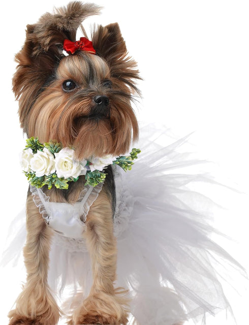 Dog Wedding Flower Collar, Elegant Wreath Bow for Weddings, Pet Photo Prop for Cats and Dogs (Large, White)
