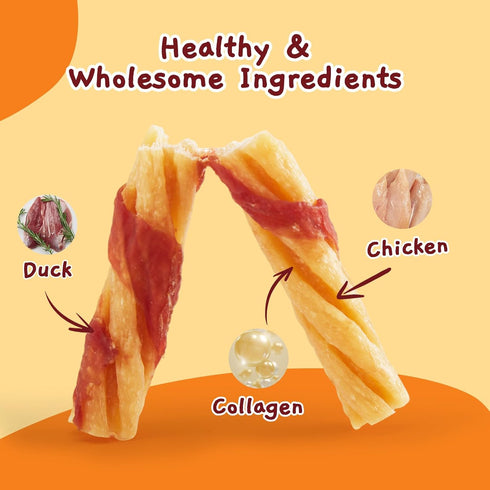 5-Inch (22-Count), 14.1oz Jungle Calling Chicken Collagen Sticks Long Lasting Dog Chews, Duck Wrapped Dog Treats