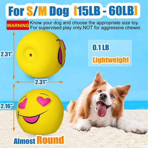 Squeaky Dog Toys 6pcs for Medium Dogs, Soft Latex Balls, Smile Dog Toys, Round Balls for Corgi, Border Collie
