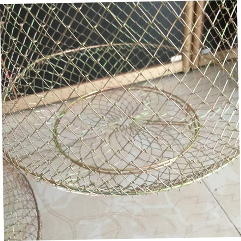 KUYYFDS 25cm Wire Fish Crab Basket Portable Foldable Round Metal Fishing Lobster Cage with Handle