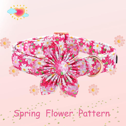Elegant little tail Dog Collar with Flower, Adjustable Pink Floral Dog Collar Gift for Large Female Dogs