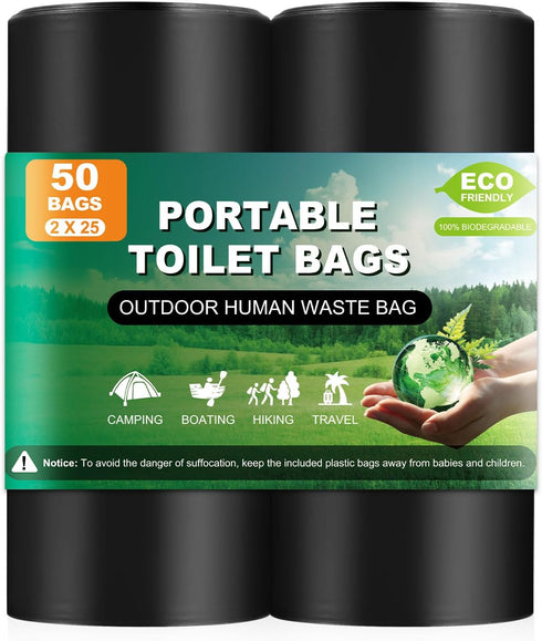 50 Portable Toilet Bags, Thick Biodegradable Camping Toilet Bags for Portable Potty,