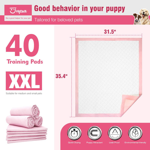31.5" 35.4" 40 Count, Joyeux Extra Large Puppy Pads, Super Absorbent, Ultra Leak-Proof, Quick Dry - x Pee Pads for Dogs