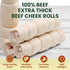 6 Pack 10 Inch Beef Cheek Rolls Extra Thick for Large Dogs Digestible Rawhide Alternative Chews, Long Lasting Dental