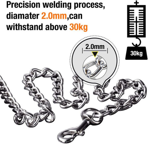 Pettom Heavy Duty Dog Chain Leash, Metal Lead with Padded Handle for Medium Large Dogs (6'/2.0mm Small Chain, Black)
