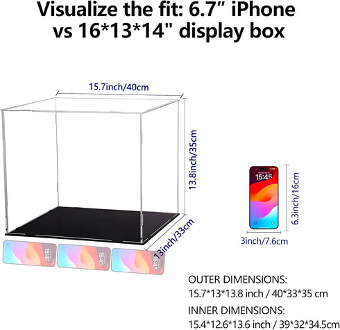evron (16x13x14in; 40x33x35 cm) Display Case for Collectibles Assemble Clear Acrylic Box Alternative Glass Case