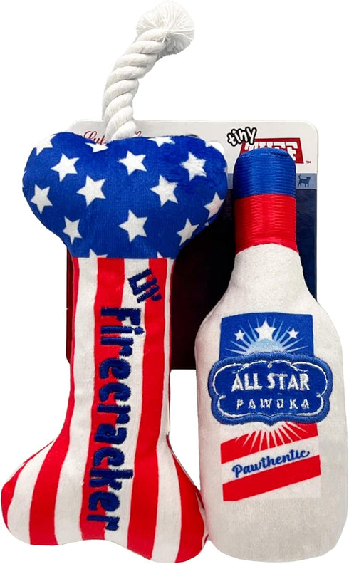 Huxley & Kent Tiny Tuff Red, White, & Booze Extra Tough Dog Toy for Small Dogs, 2-Pack