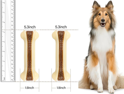 Dog Bones for Aggressive Chewers, 2 Pack Real Beef Flavor Teething Toys for Medium/Small Breeds, Durable Nylon Chew Toys