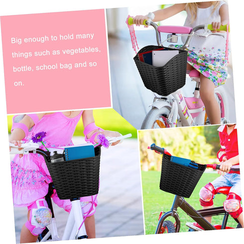 Commuting Toddmomy Braided Bike Basket Front Carrier Plastic Retro Bicycle Storage Basket Black for and Grocery