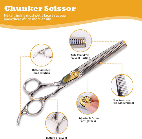 7 Inch 6-in-1 Set, Professional Dog Grooming Scissors Kit, Grooming Scissors for Dogs, Pet Grooming Shears Straight