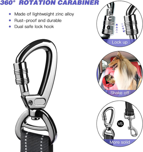 Car,2 Pack Set 3-in-1 AUBELL Dog Seat Belt for Adjustable Reflective Bungee Heavy Duty Dog Car Harness Tether with Clip