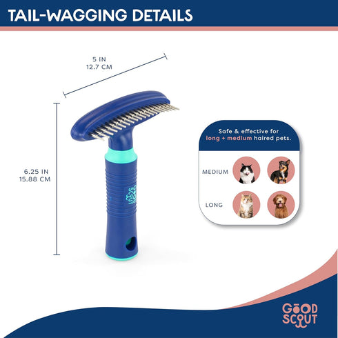 Good Scout Pet Hair Rake with Rounded Teeth for Grooming