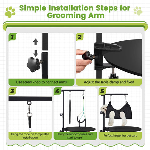 Dog Grooming Table Arm with Hammock - 35" Height Adjustable Arm with Clamp, Ideal for Small & Medium Pets