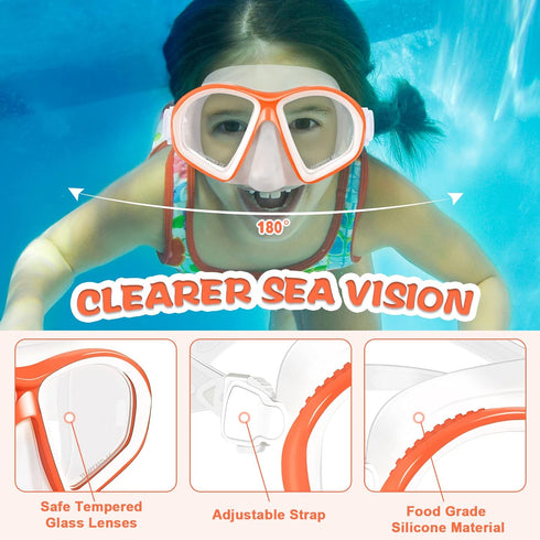 Supertrip Swim Mask with Nose Cover, Kids Swim Goggles, Tempered Glass Snorkel Diving Mask for Youth Boys Girls Age 6-14