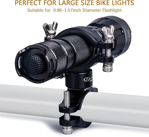 LIGHTFE Aluminum Bike Flashlight Mount for Large Size Bike Lights, 360° Rotation Adjustable Bicycle Flashlight Mount