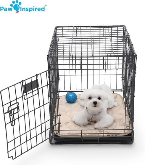 Paw Inspired Washable Padded Crate Mats for Dogs, 23” x 17” Pad, Leakproof Waterproof Bottom, Plush Pet Beds (Gray)