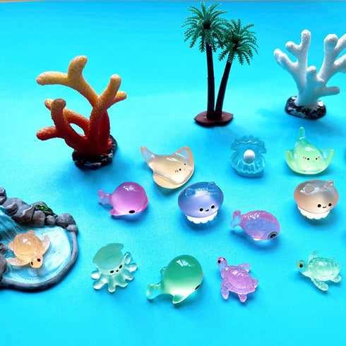 72Pcs Mini Resin Ocean Animal Figurines, Glow in The Dark Aquarium Ornaments